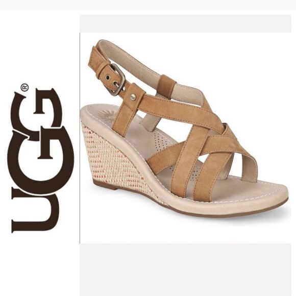 GUC UGG Gaiana Camel Leather Wedges - Picture 1 of 9